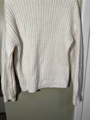 A New Day Womens Size Small Crewneck Sweater White Ribbed Shaker Stitch Long Slv thumbnail 8