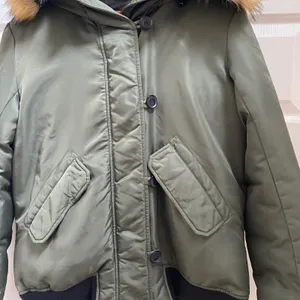 S13 Bomber Jacket Women M Olive Green Duck Feather Down Faux Fur Hooded Gorpcore thumbnail 4
