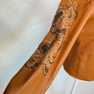 Wilsons Leather Cognac Brown Beaded Embroidered Paisley Jacket Western Chic Sm thumbnail 5