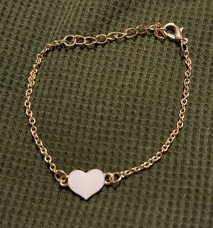 Gold Chain Bracelet with White Heart Charm thumbnail 1
