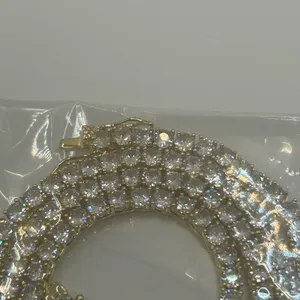 4mm VVS1 Moissanite Tennis Chain Necklace Real Gold - Men Women 22 Inch No Pass thumbnail 5