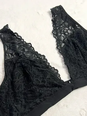 Xhilaration Black Deep Plunge Wire Free Lace Bralette Size Large thumbnail 5