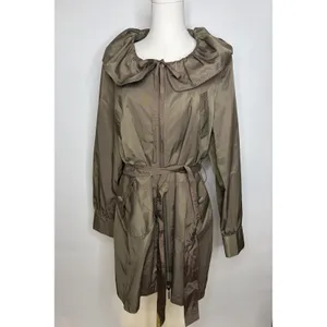 Vertigo Paris Womens XL Olive Taupe Ruffle Collar Belted Trench Coat Jacket thumbnail 6