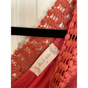 Altar’d state orange coral crochet trim bell sleeve dress m thumbnail 3