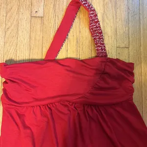 Frederick's of Hollywood Unique One Strap Blingy Red Going Out Shirt NWT thumbnail 3