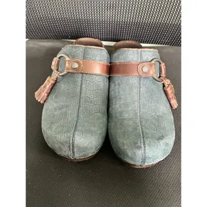 Women's Dansko Shandi Blue Suede Platform Clogs Tassel 38 US 7.5 thumbnail 2