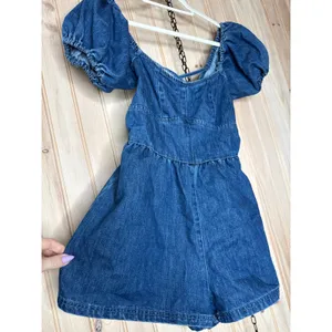NWT Lulus Feylith Medium Wash Denim Romper Blue Lace Up Back Party Date Size M thumbnail 4