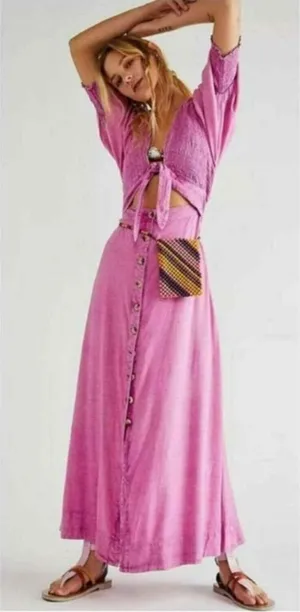 Free People Dress String Of Hearts Maxi Dress Pink‎ XS NWT thumbnail 1
