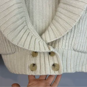 Anthropologie Deep V Wool Blend Oversized Ivory Cardigan Sweater Size Small thumbnail 5