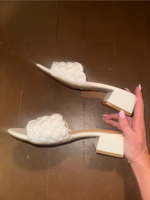 Dream Pairs White Braided Block Heel Slide Mules thumbnail 3