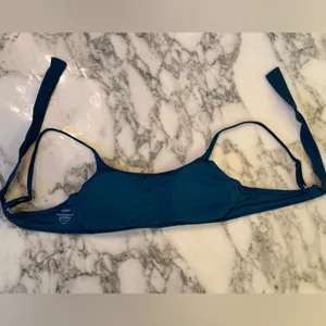 NWOT Quince Women's Scoop Neck Bikini Top Teal Blue Size Medium Sold Out thumbnail 4