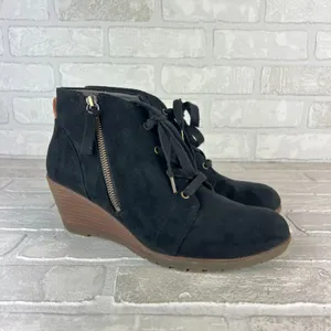 Dr Scholls Ankle Booties Womens 9 M Black Faux Suede Wedge Lace Up Zipper Nelly thumbnail 13