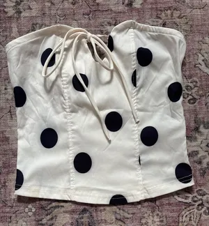 SHEIN Polka Dot Corset Tube Top Tie Front thumbnail 1