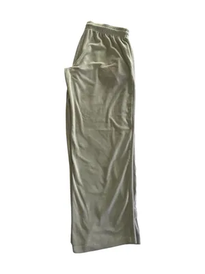 PINK Victoria's Secret Cream Velour Lounge Pants-size large Casual lounge pants from PINK by Victoria's Secret. Elastic drawstring waistband for a comfy fit. Smooth fabric with a relaxed wide-leg silhouette, has hand pockets, embroidered “pink” on one leg, 93% polyester and 7% elasttane, excellent condition Measurements: Waist: side to side 17-21 inches Rise: 11 inches Inseam: 30 inches thumbnail 5
