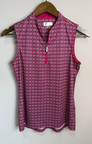 Greg Norman for TPC Pink Print Play Dry Sleeveless Golf Shirt Size S thumbnail 1