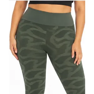 Marika Womens Leggings Size L Olive Tiger Print Seamless High Rise 27in Active thumbnail 9
