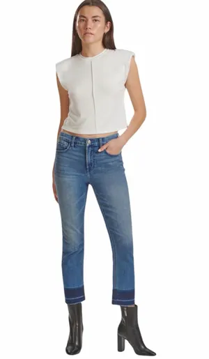 Jen7 By 7 For All Mankind Ankle Straight Jeans Raw Fray Hem Contrast Denim SZ 2 thumbnail 6