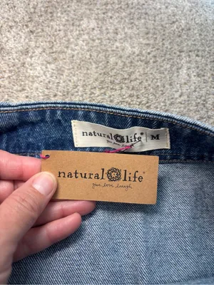 NEW! Natural Life Denim Wrap Style Crossover Frayed Hem Cotton Mini Skirt Medium thumbnail 12