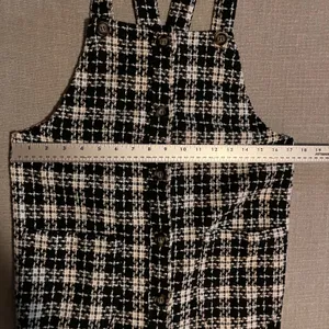 KORI Black White Plaid Tweed Fringe Overall‎ Mini Dress Size Large thumbnail 7