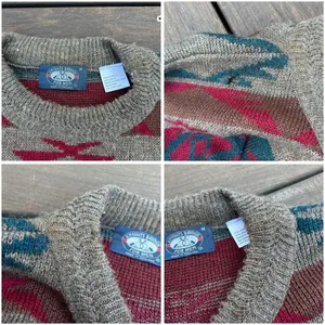 Tan/Red Vintage Pendleton Style Wool Sweater Knitwear Grandpa Sweater Made in England thumbnail 7