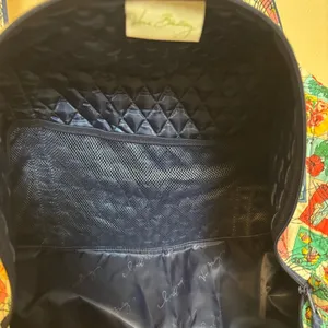 EUC Vera Bradley Large Travel Duffel Bag Cuban Stamps Zipper Handles Pockets thumbnail 5