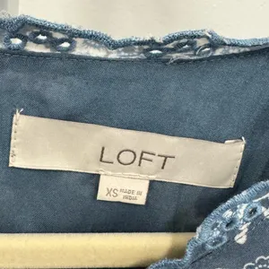 LOFT Bird Novelty Print Shift‎ Mini Dress Blue White XS thumbnail 9