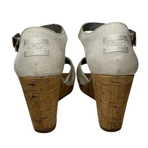 TOMS‎ Womens Cork Wedge Sandals Cream Canvas Ankle Strap Size 8 thumbnail 11