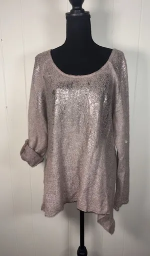 ivy and lace mohair blend‎ thin knit sweater italy small Roll Sleeves Metallic thumbnail 1