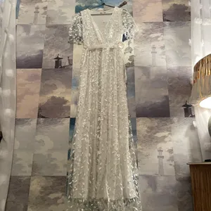 Baltic Born Katya White Embroidered Floral Maxi Dress M Wrap Bridal Maternity thumbnail 3