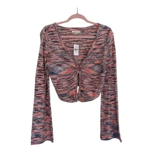 American Eagle‎ Cropped Cardigan Women L Pink Blue Space Dye V-Neck NEW thumbnail 2