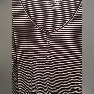 American Eagle Soft & Sexy Maroon Stripe Long Sleeve V Neck Top Medium thumbnail 6