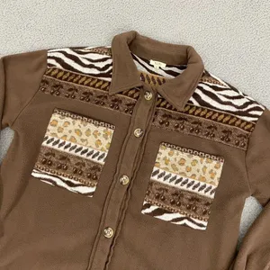 Kori America Fleece Shirt Women XL Brown Animal Print Long Sleeve Button Front‎ thumbnail 2