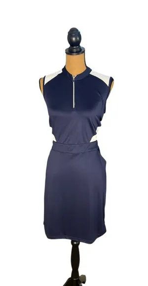 NWT PGA TOUR Women’s Golf Dress M Navy White Mesh Colorblock 1/4 Zip Pockets thumbnail 1