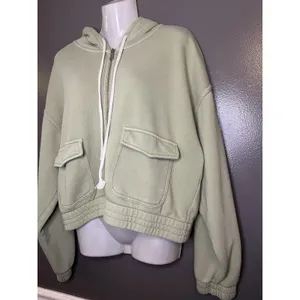 Aerie Hoodie Womens Large Green Full Zip Cropped Terry Cargo Pockets Sweatshirt thumbnail 4