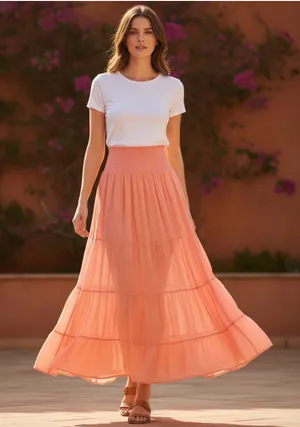 J Gee Lined Peasant Elastic Waistband Long Skirt Women’s Size L thumbnail 1