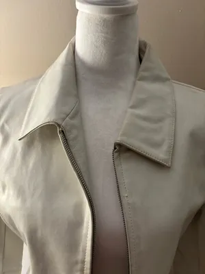 Juliano Gelin Leather Jacket Women’s Size M White Full-Zip With Front Pockets thumbnail 6