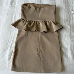Poetry ✨ Nude Strapless Peplum Mini Dress with Built-In Padded Bra | Sculpted Bodycon Fit Small ✨ thumbnail 3