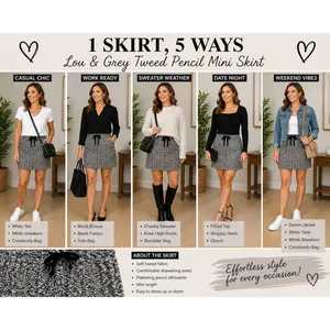 LOU GREY for LOFT Skirt Medium Black White Gray Tweed Pencil Mini‎ Drawstring thumbnail 13