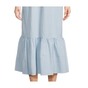 Time and Tru Womens Midi Dress Sz M Blue Ash Stripe Ruffle Strap Tie Back Flowy thumbnail 6