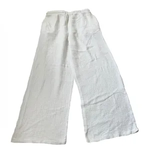 SHEIN Women White 100% Cotton Gauze Wide Leg Drawstring Pants Size Medium | 0159 thumbnail 2