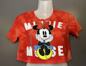 Disney Shirt Juniors XS Red Minnie Mouse Graphic Tie Dye Cropped Tee Top thumbnail 1