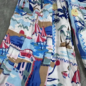 True Destinations Coastal Wide Leg Palazzo Pants Small Tropical Print Smocked thumbnail 11