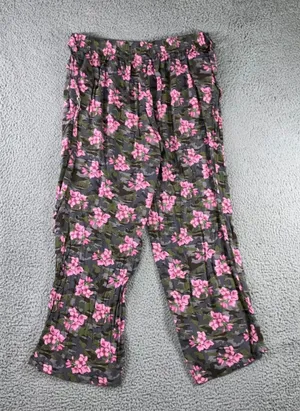 Wide Leg Floral Camo Pants XL Relaxed Lightweight Boho Eclectic‎ Utility Chic thumbnail 1