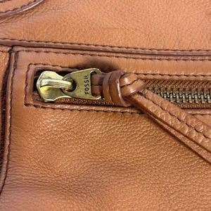 Fossil Cognac Brown Pebbled Leather Convertible Crossbody Bag Antique Brass‎ Zip thumbnail 12