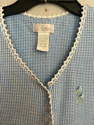Aria Light Blue Gingham Nightshirt with White Lace Trim thumbnail 3