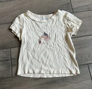 Brandy Melville Cream Short-Sleeve Tee with Flag Graphic thumbnail 1