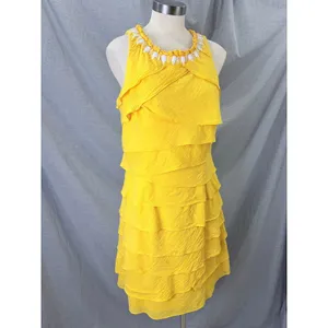 S.L. Fashions Yellow Tiered Ruffle Dress Beaded‎ Neckline 14 Vacation thumbnail 8