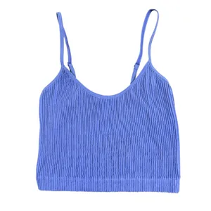 STPL Ribbed Crop Tank Top Womens One Size Blue Seamless Stretch Cami thumbnail 6