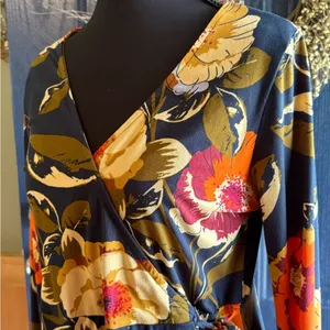 Altar'd State Orange and Yellow V-Neck Bishop Sleeve Sundress thumbnail 2