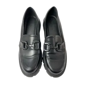 Vera Creation Black Vegan Leather Round Toe Chunky Platform Loafer Shoes 7 1/2 thumbnail 2